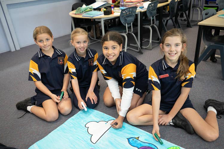 Students working on artwork