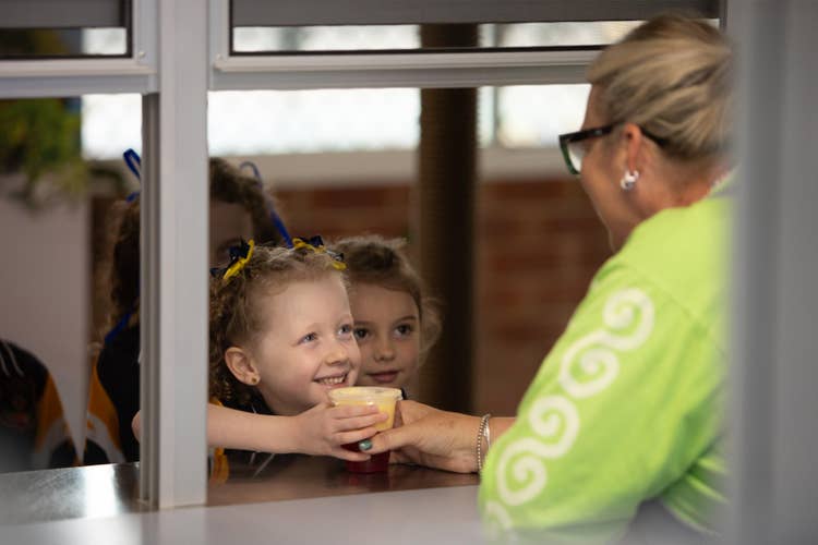 Student at canteen window